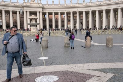 People mulling around in St. Peter's Square in Rome