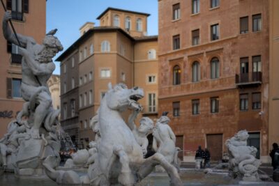 Fountain sculpture in Piazza Navora in Rome.